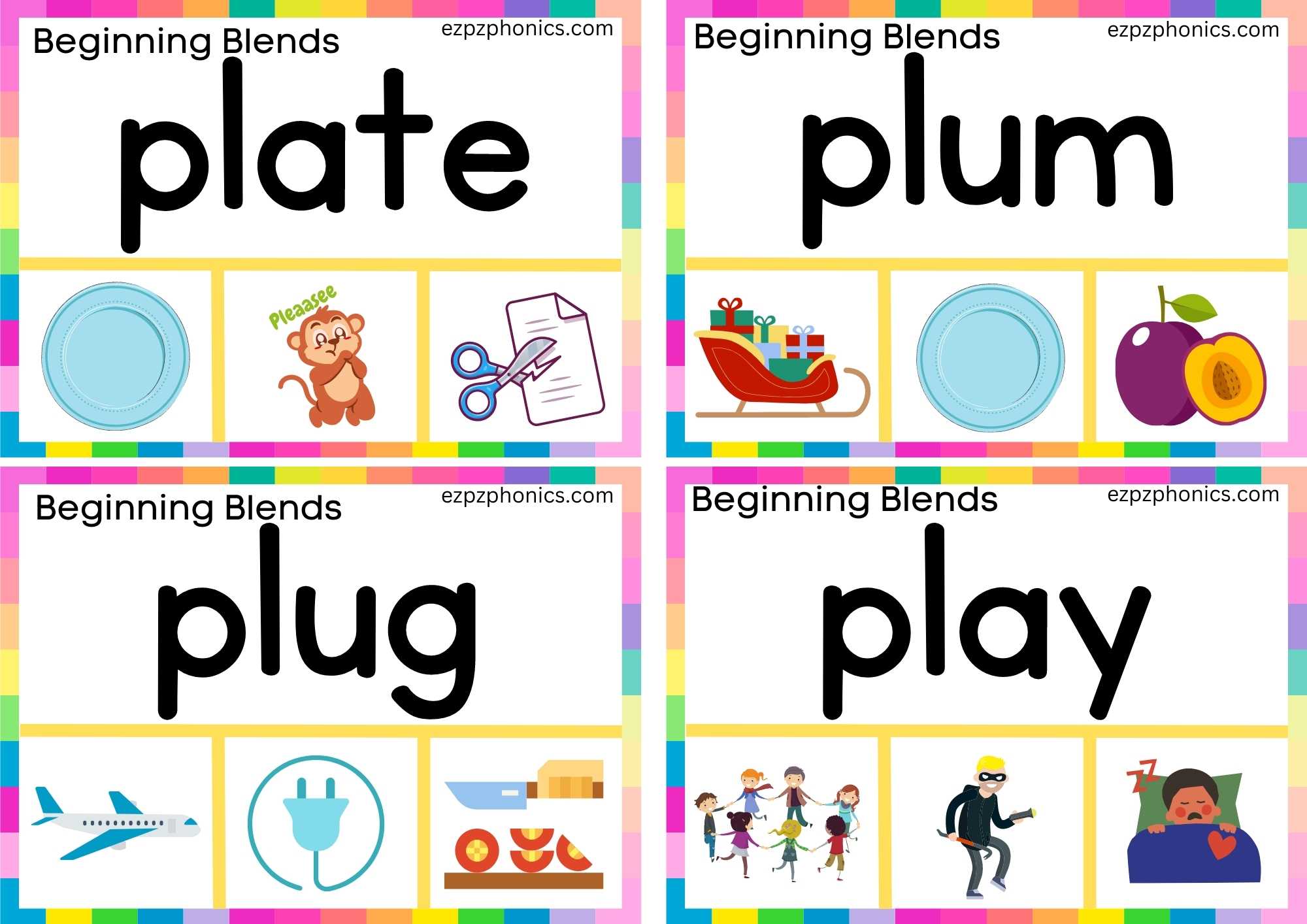 PL Beginning Blends Clip Cards Read The Words And Clip The Correct Images Set 1
